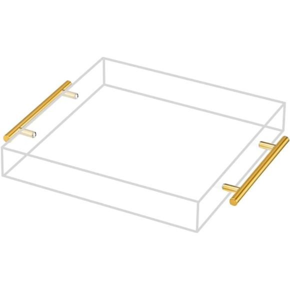 Clear Acrylic Serving Tray with Metal Handles (12x12 Inch, Clear) - Picture 1 of 6